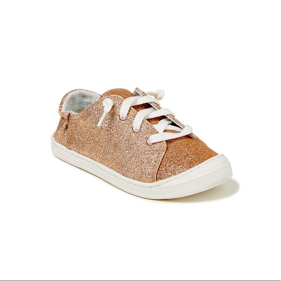 Memory Foam Girls Casual Bumper Toe Sneakers Children Shoe Gold Glitter New - Picture 1 of 6